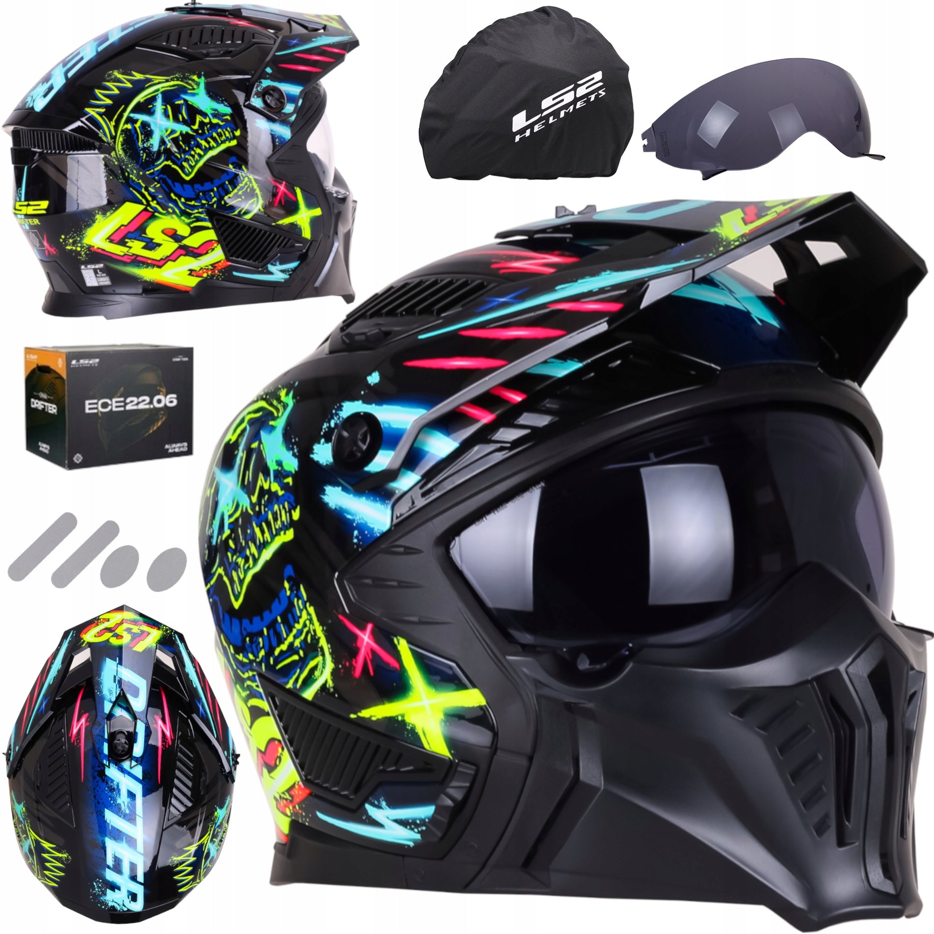 Motorcycle helmet LS2 OF606 DRIFTER Rayz open detachable jaw 4in1