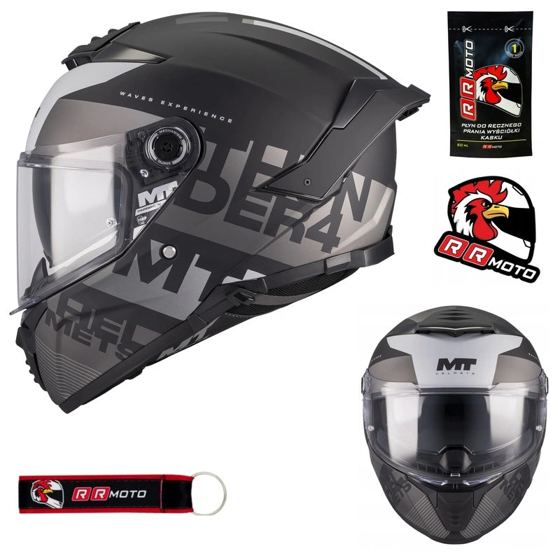 Motorcycle helmet MT THUNDER 4 SV WAVES BLACK/GREY MATT black grey FREEBIES