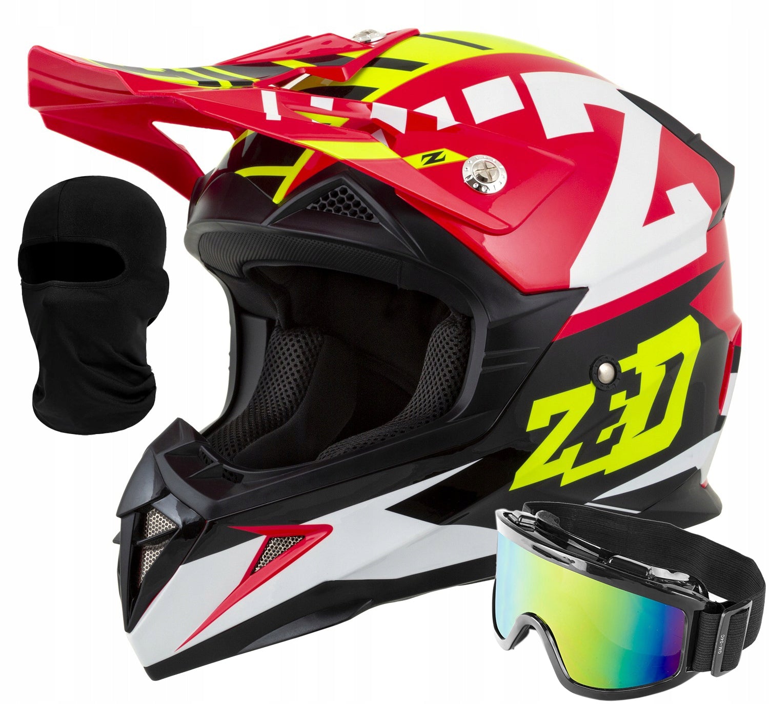 Motorcycle helmet cross ZED X1.9 fluo/red XS ECE 22.06 + goggles for intercom