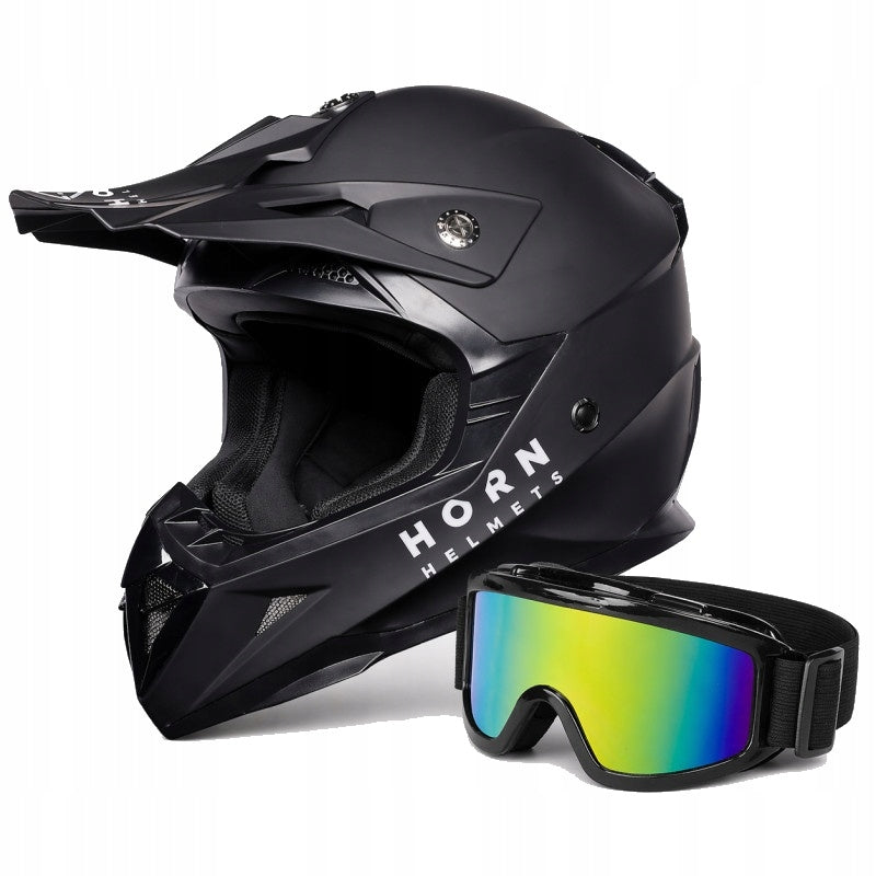 Motorcycle helmet cross quad Horn H915 black mat ECE 22.06 with goggles - XS