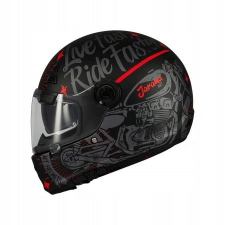 Motorcycle helmet full MT JARAMA SV ART BLACK/RED black red FREEBIES Size XS