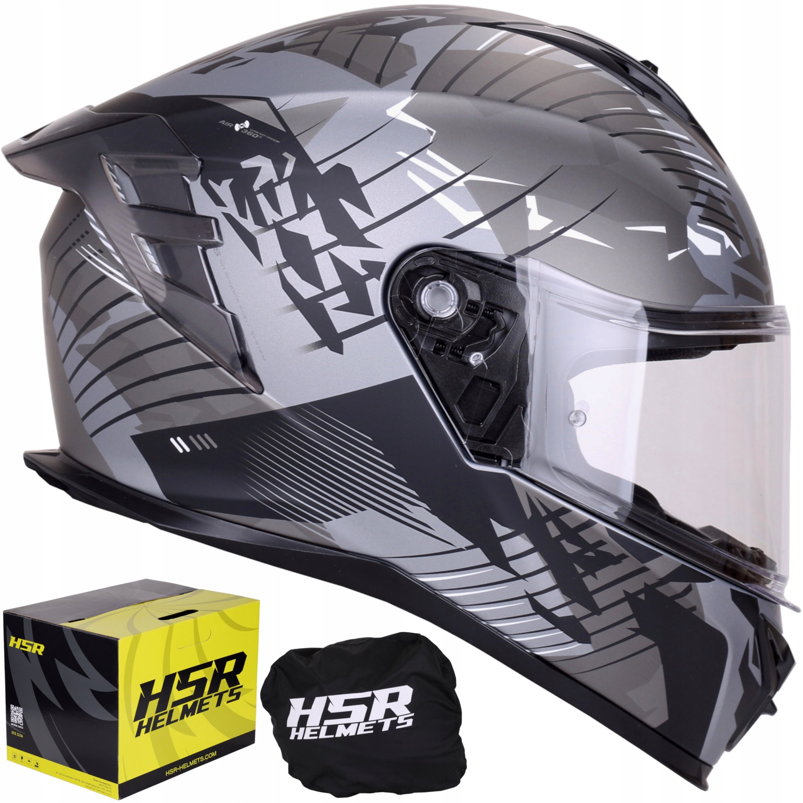Motorcycle helmet integral HSR HS986 matt Silver ECE 22.06 full face
