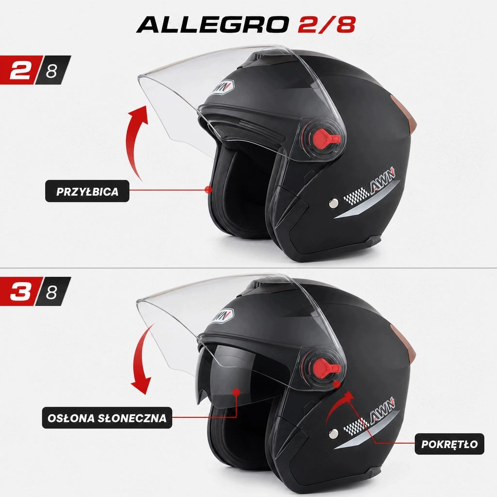 Motorcycle helmet open AWN black matt visor sunscreen Manufacturer no brand
