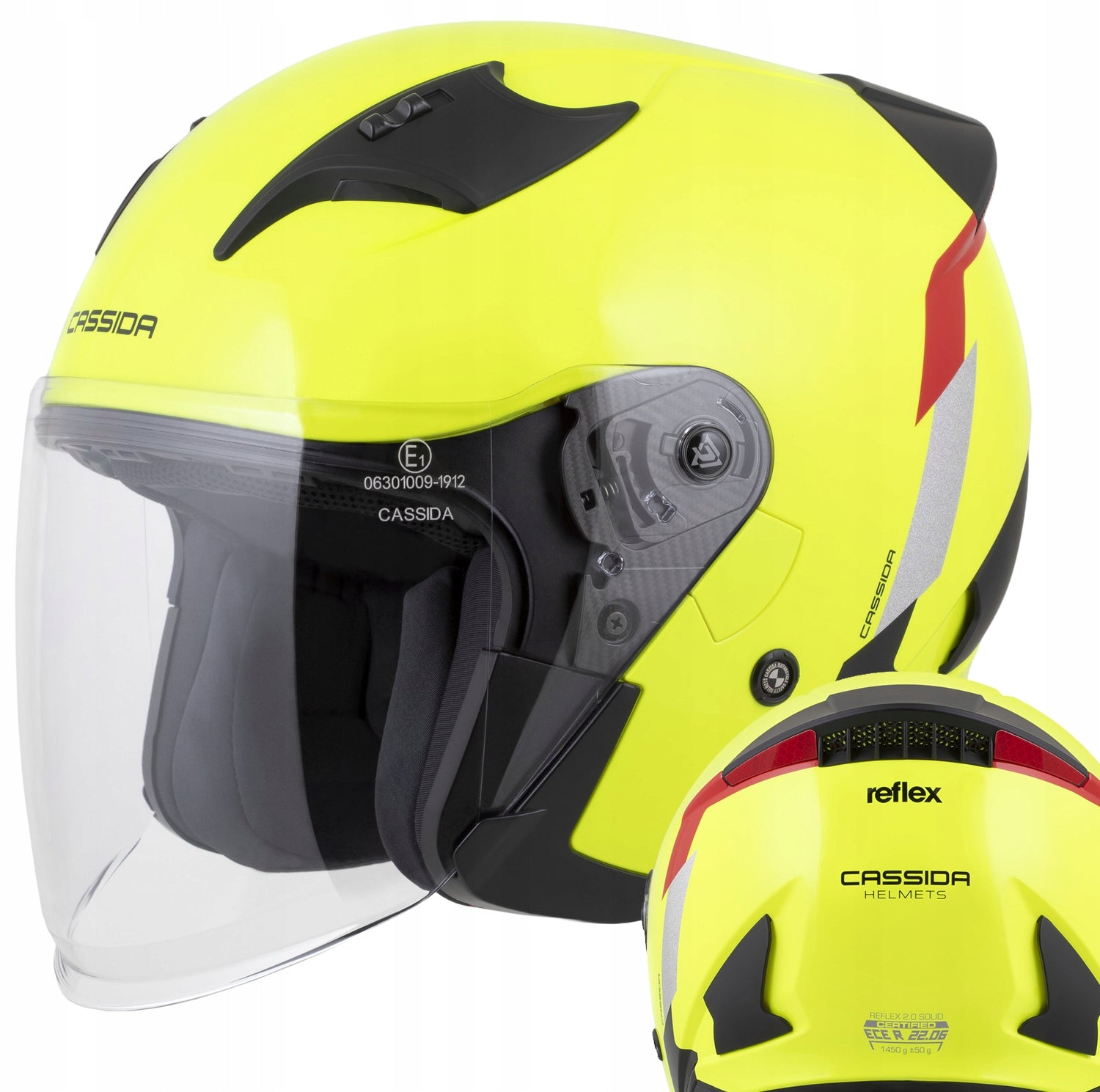 Motorcycle helmet open CASSIDA REFLEX FLUO 2 XL 61 ECE 22.06 J reflectors