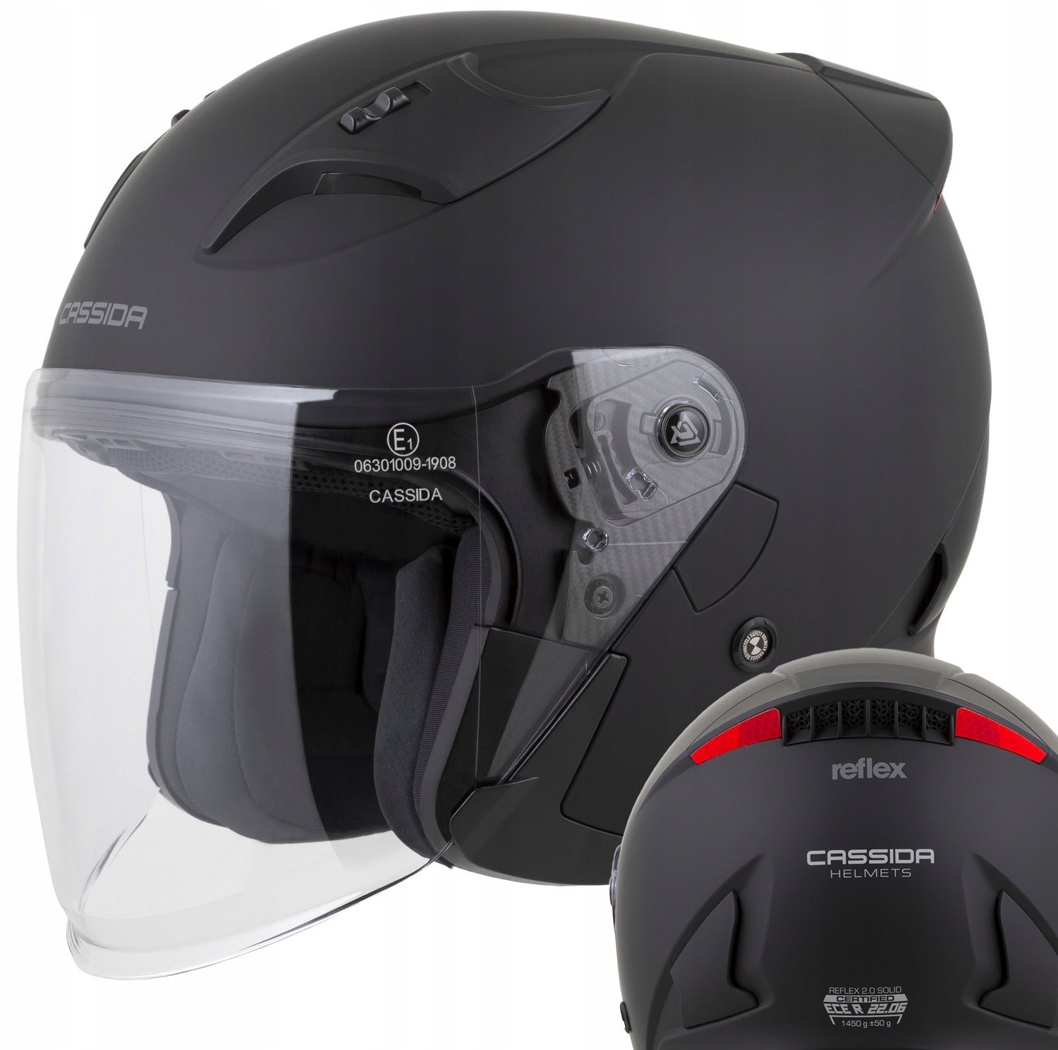 Motorcycle helmet open CASSIDA REFLEX MAT 2 XS 53-54 ECE 22.06 J reflectors