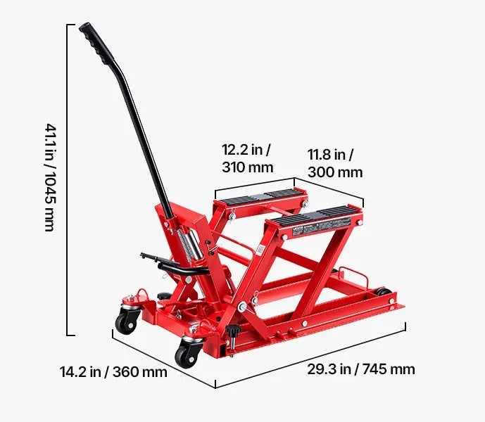 Motorcycle hydraulic lift strong 680 kg red 115 385 mm 4 wheels Manufacturer no brand