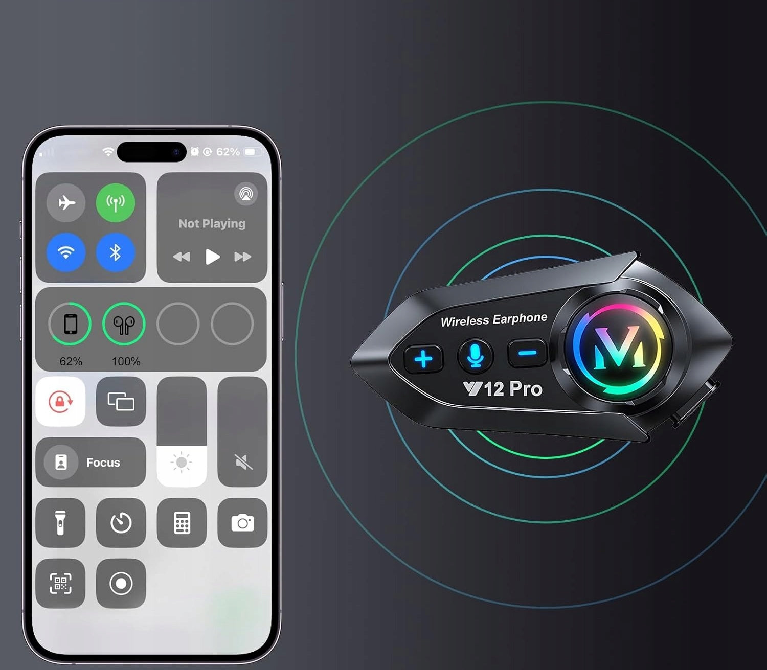 Motorcycle intercom-500M Range,Bluetooth,music playback, HD Speakers, IP56 Manufacturer's catalog number 32144