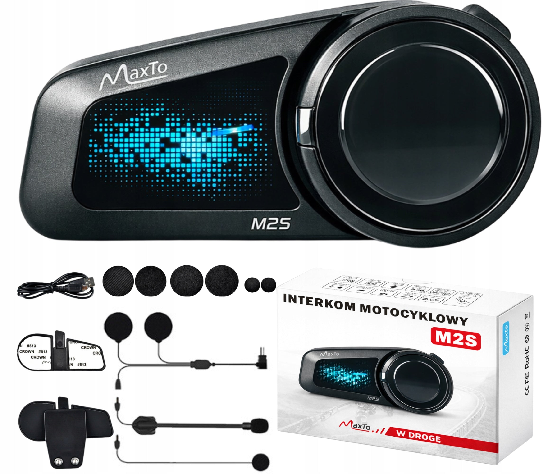 Motorcycle intercom MAXTO M2S Bluetooth – up to 6 people-automatic mesh Packaging status original