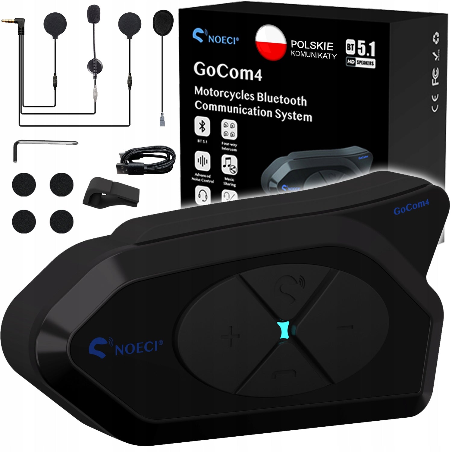 Motorcycle intercom conference NOECI GOCOM4 BT 5.1 PL Polish lector 4 pcs