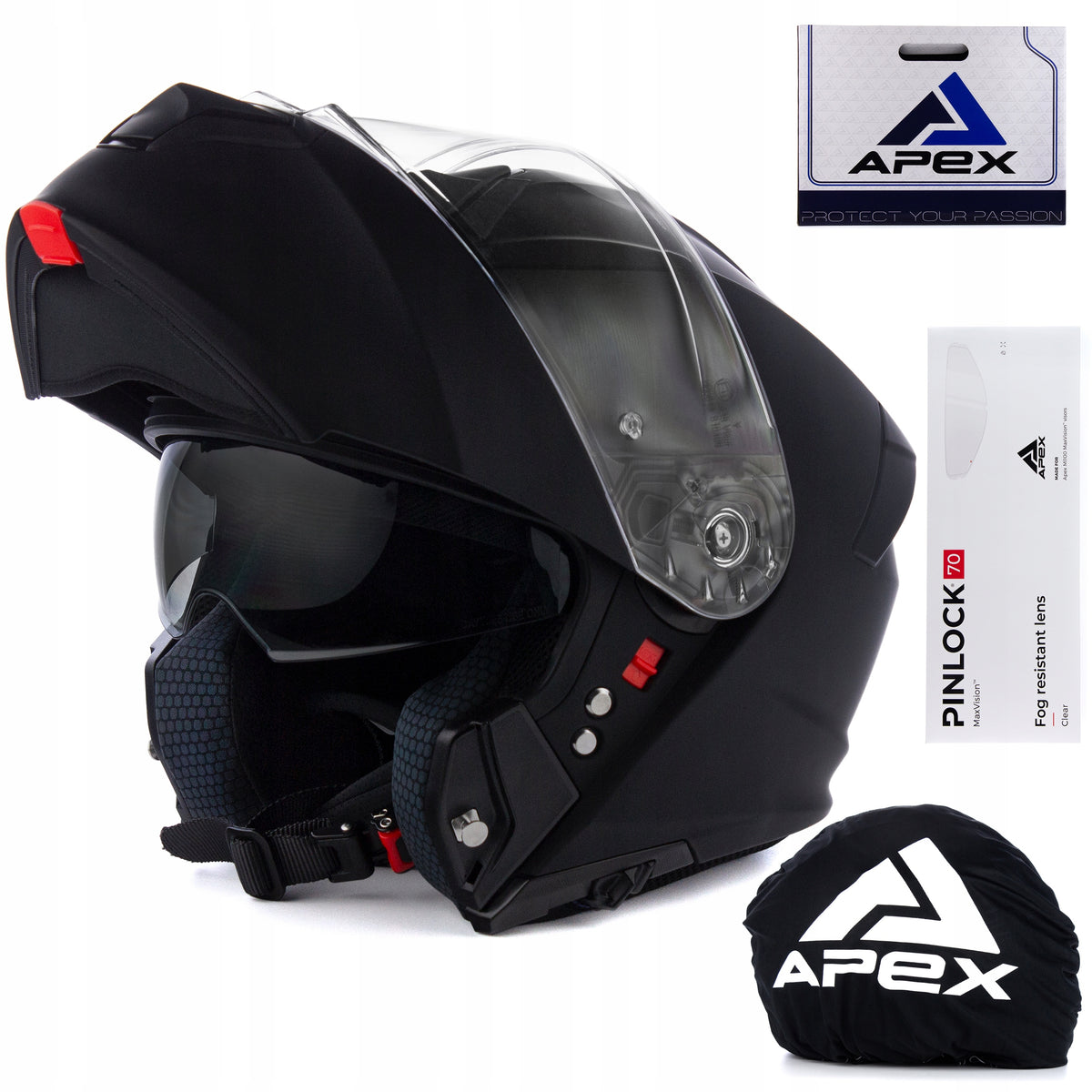 Motorcycle jaw helmet APEX MI100 Solid black mat PINLOCK blend M