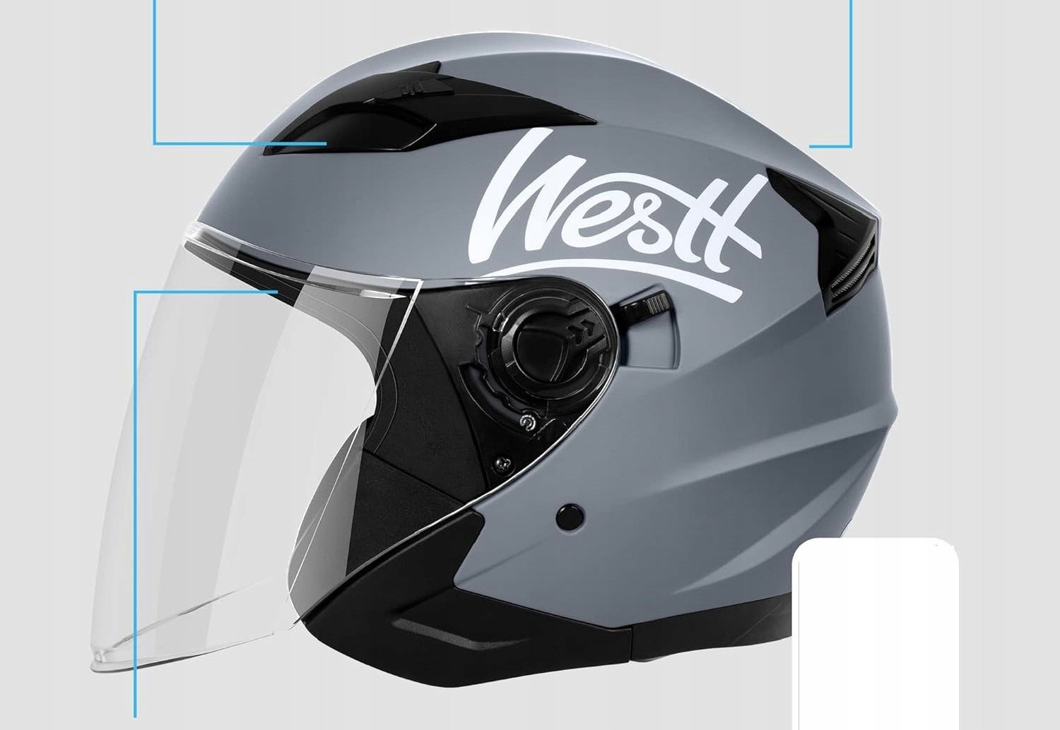 Motorcycle open helmet, double visor, Westt Jet, matt gray, S 55-56 cm Manufacturer's catalog number W-001