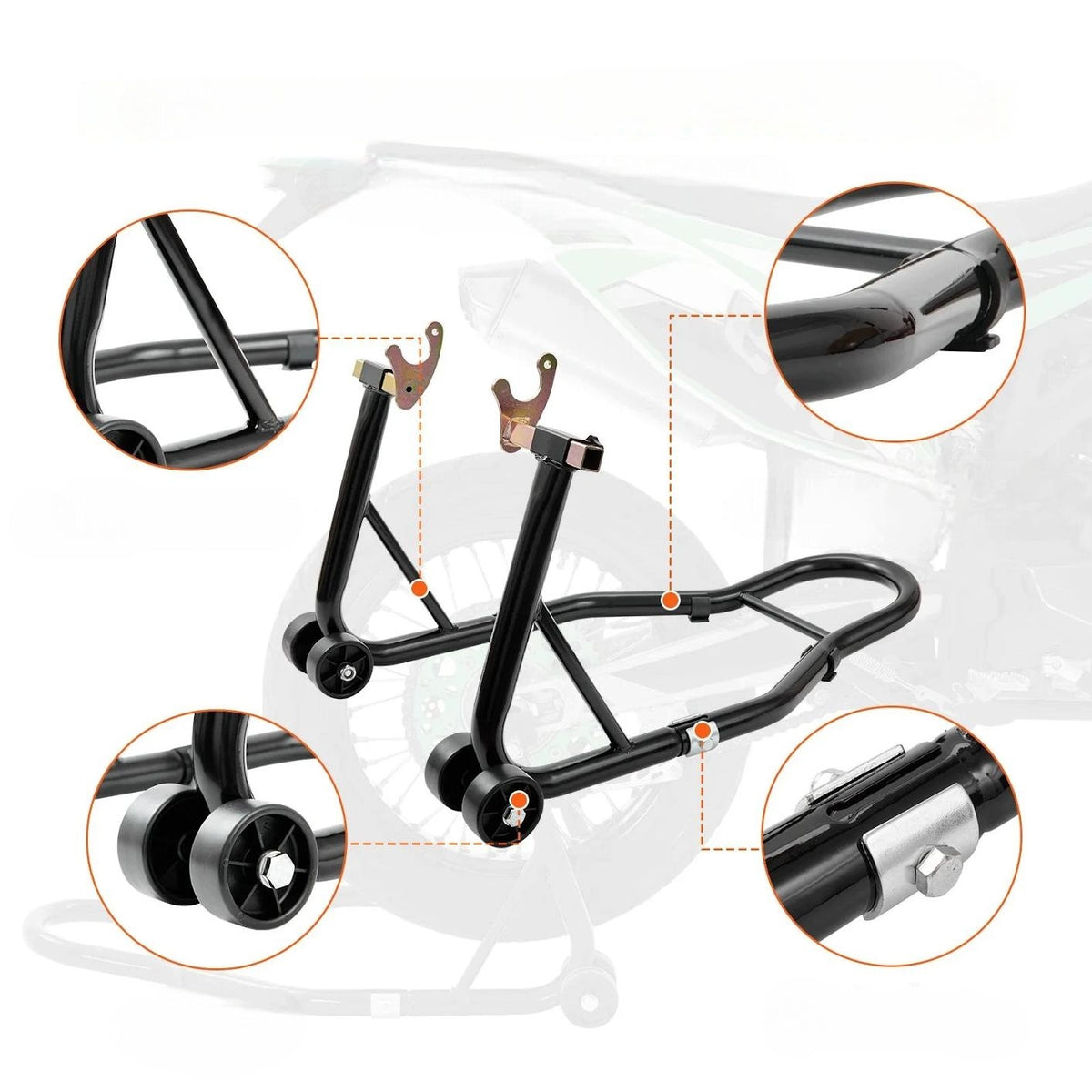 Motorcycle stand front rear black strong steel 390 kg set adjustable U L Manufacturer code 5907021479226