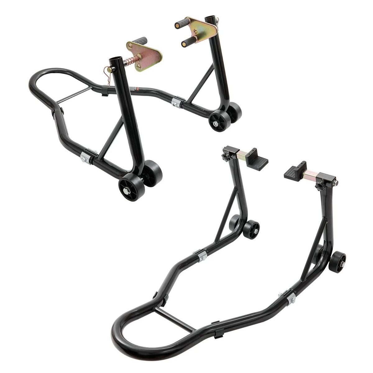 Motorcycle stand front rear black strong steel 390 kg set adjustable U L