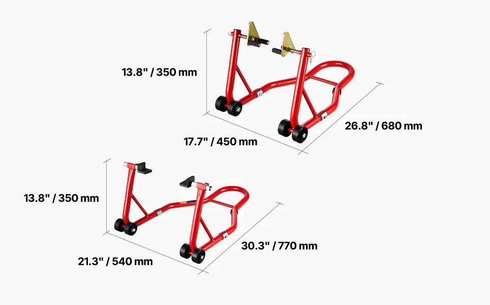 Motorcycle stand lift front rear strong steel 385 kg red adjustment Manufacturer no brand