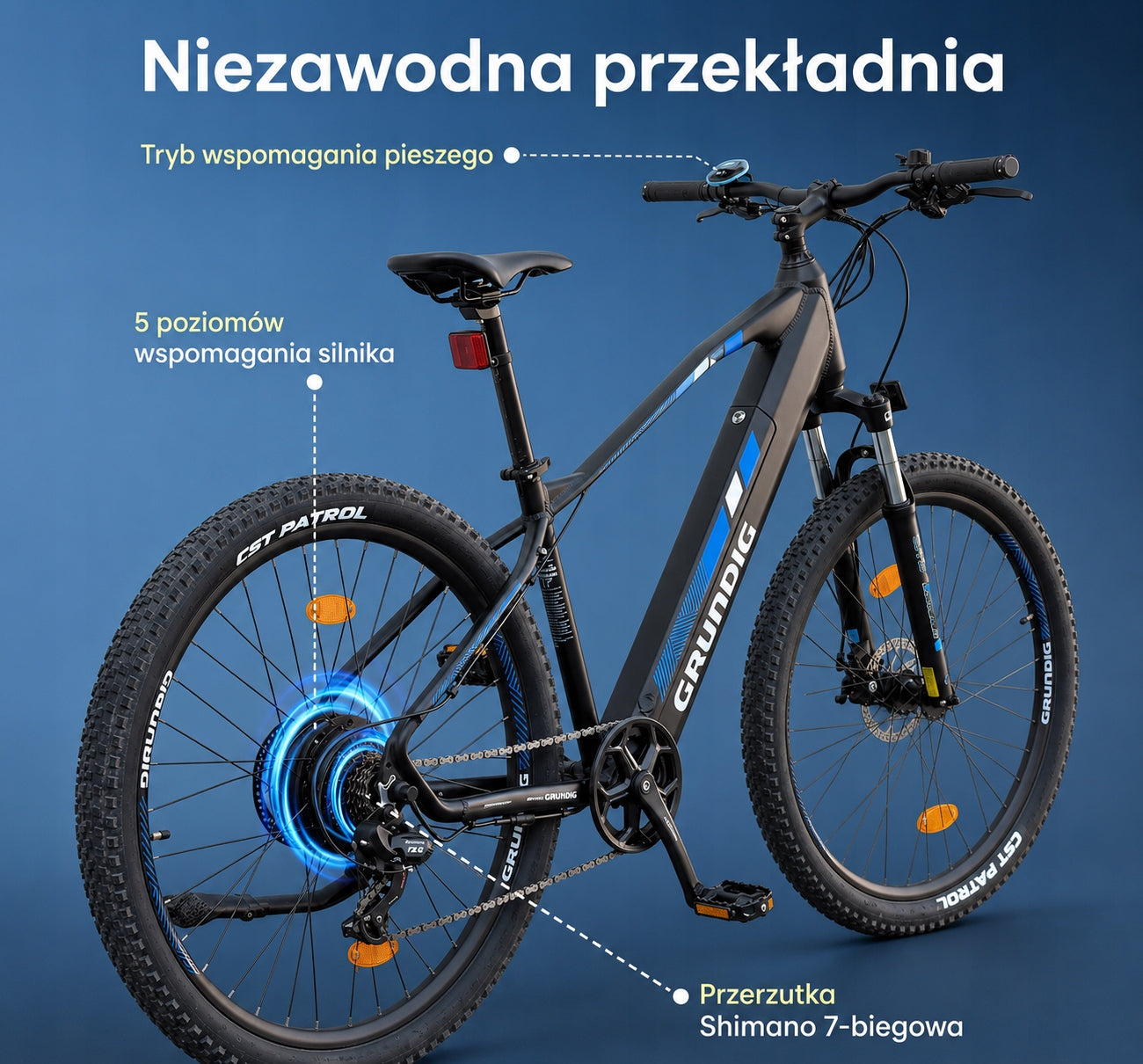 Mountain electric bike Grundig MTB 27,5 Shimano Bat. Samsung 15ah 110km Frame size 19"