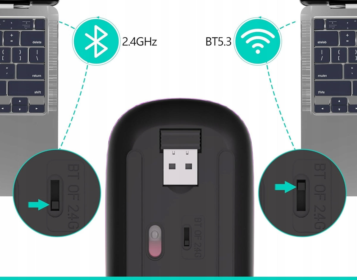 Mouse Bluetooth Computer Mouse Quiet Wireless USB-C Apple MacBook Manufacturer code 24GTLED