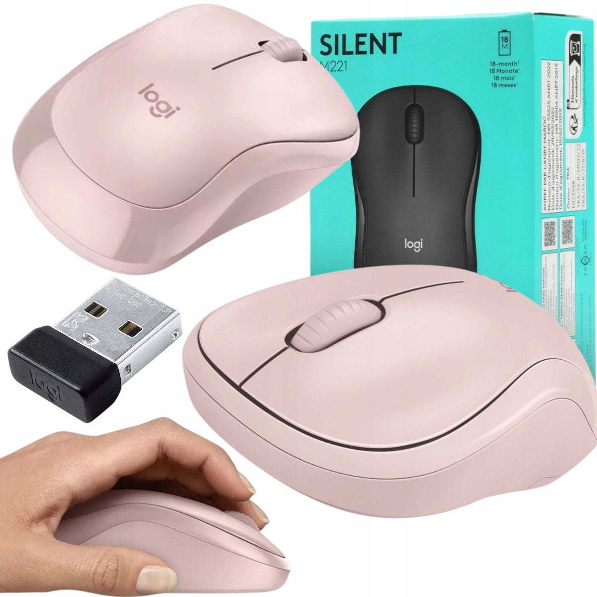 Mouse Logitech Logi M221 Wireless Mouse 1000DPI Silent nanoUSB Pink