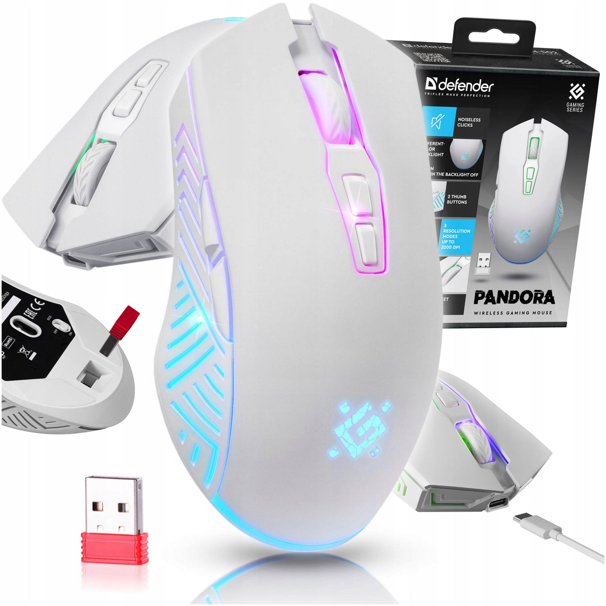 Mouse Wireless Gaming Player Mouse White Quiet LED Clicking