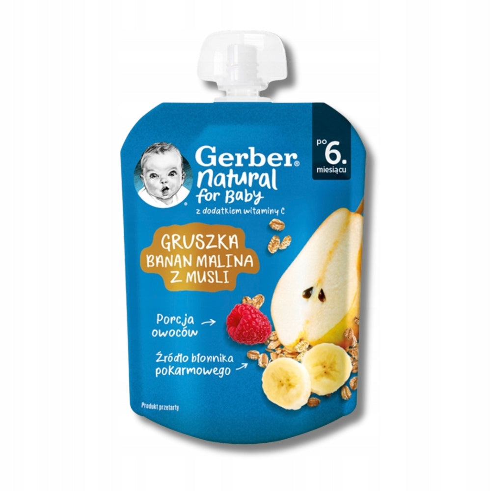 Mousse Gerber Pear banana raspberry with muesli after 6 months 80 g