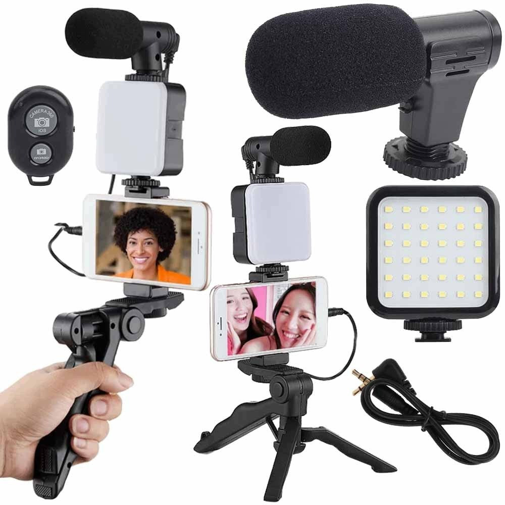 Movie recording kit with microphone and tripod