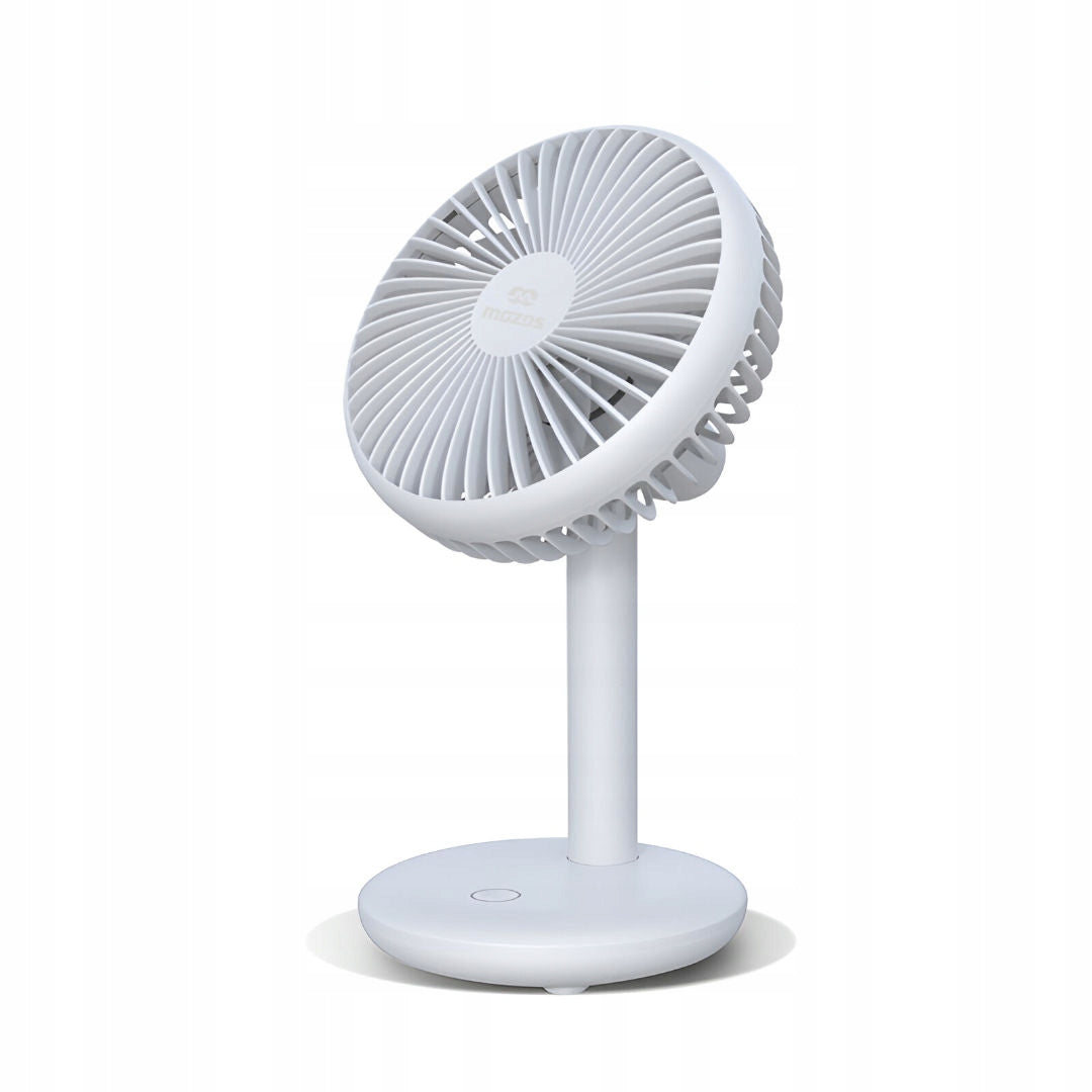 Mozos FS02 cordless fan with battery Additional features horizontal locking energy-saving fan guard rotating head protective cover tilt angle adjustment tilt adjustment height adjustment adjustable height timer carry handle built-in battery overheating protection