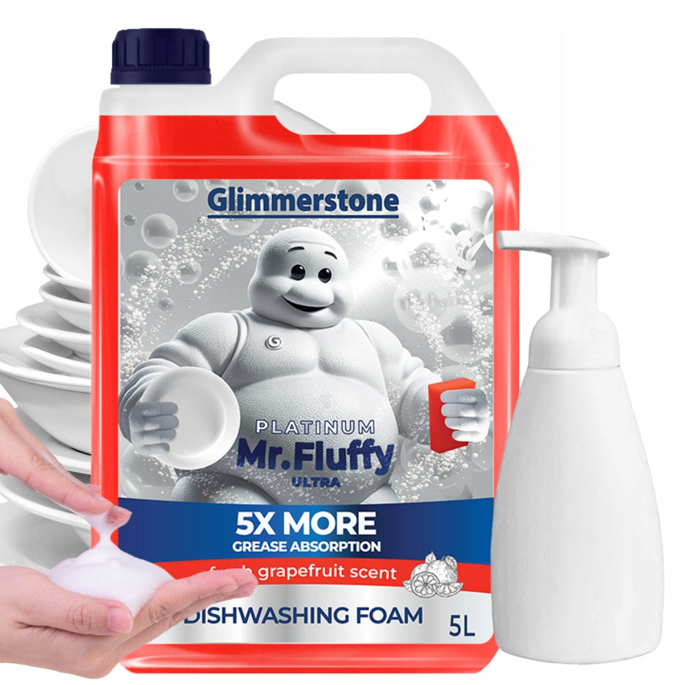 Mr. Fluffy DISHWASHING FOAM LIQUID 5L + DISPENSER - NEW QUALITY