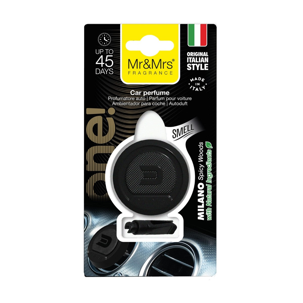 Mr&Mrs Fragrance ONE! MILANO (SPICY WOODS) car freshener - BLACK