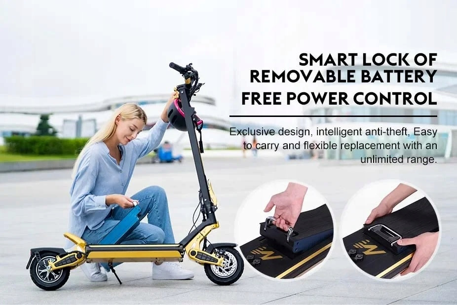 Mukuta 9 Plus black and gold electric scooter with removable battery 1600W Color gold