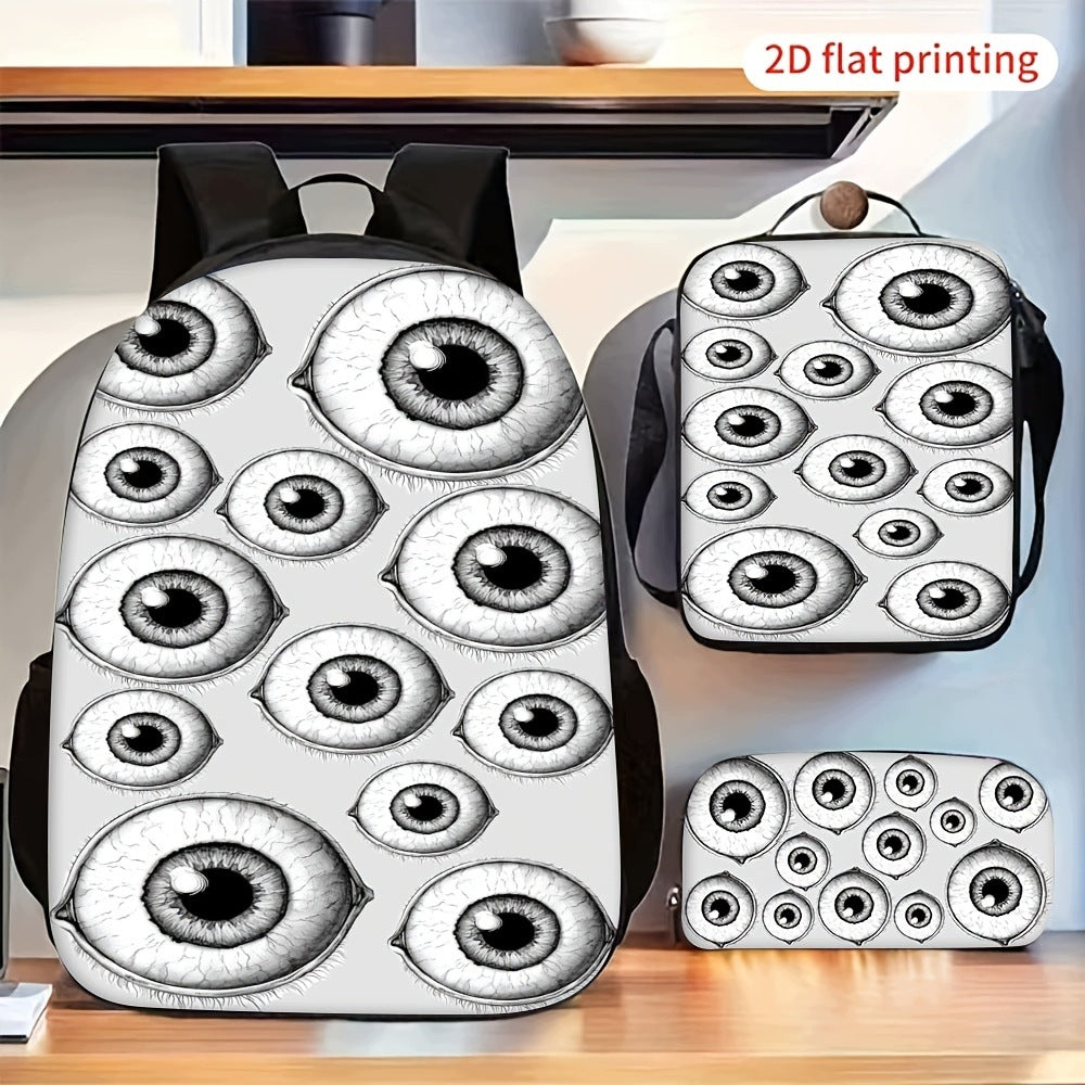 Multi-Eye Pattern 3-Piece Backpack Set