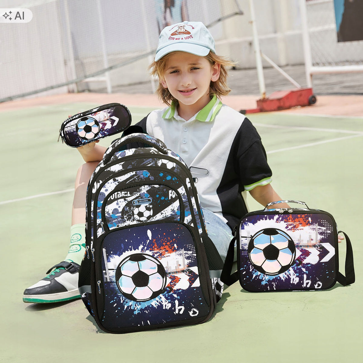 Multi-chamber school backpack + 2 additional bags – set for a child Manufacturer code T240