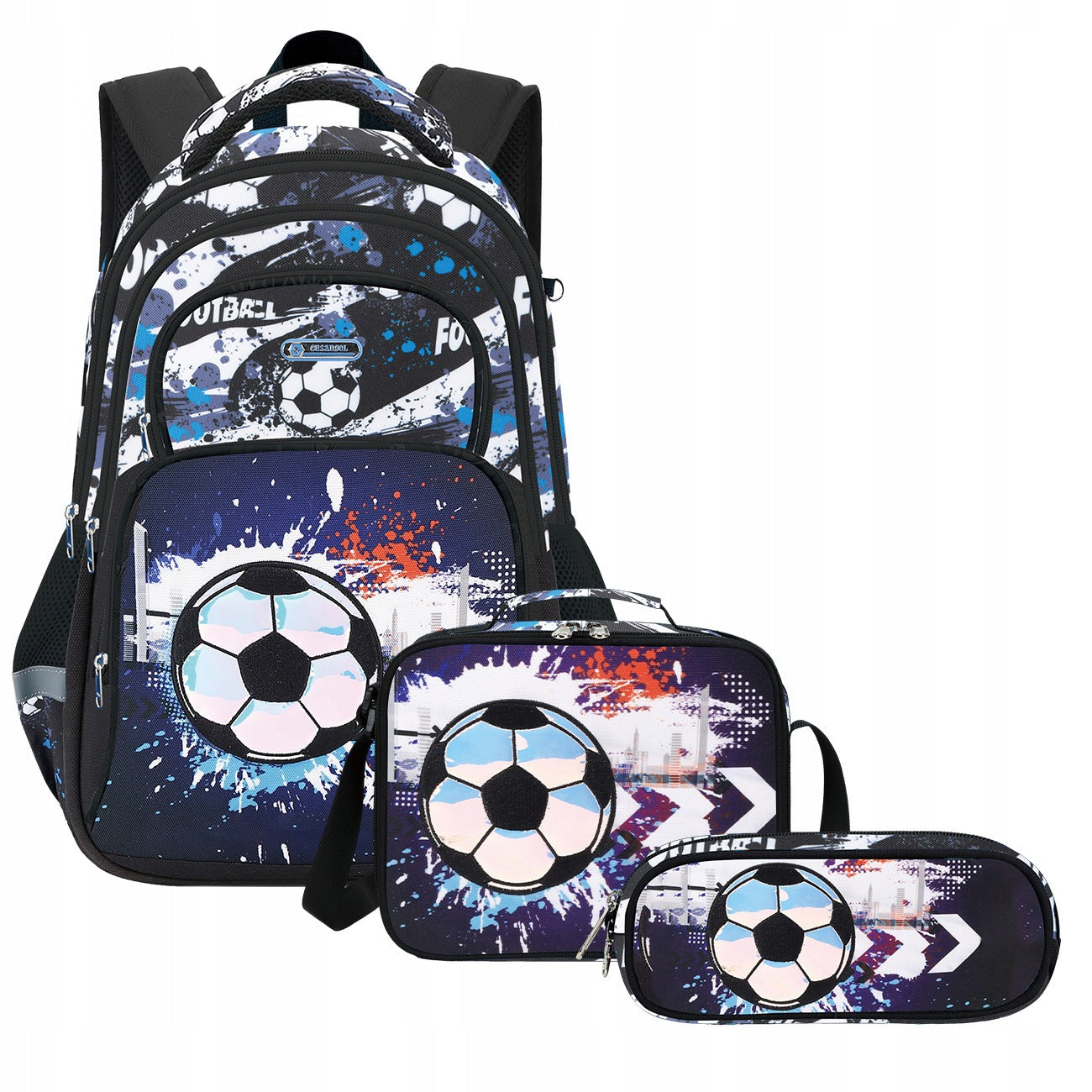 Multi-chamber school backpack + 2 additional bags – set for a child