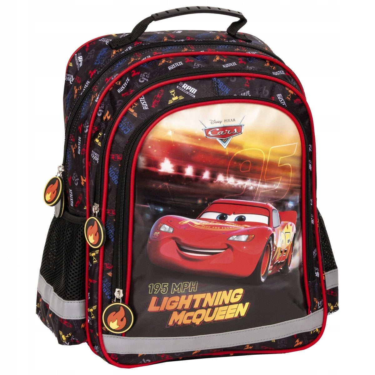 Multi-chamber school backpack Cars Derform black, red, multicolor