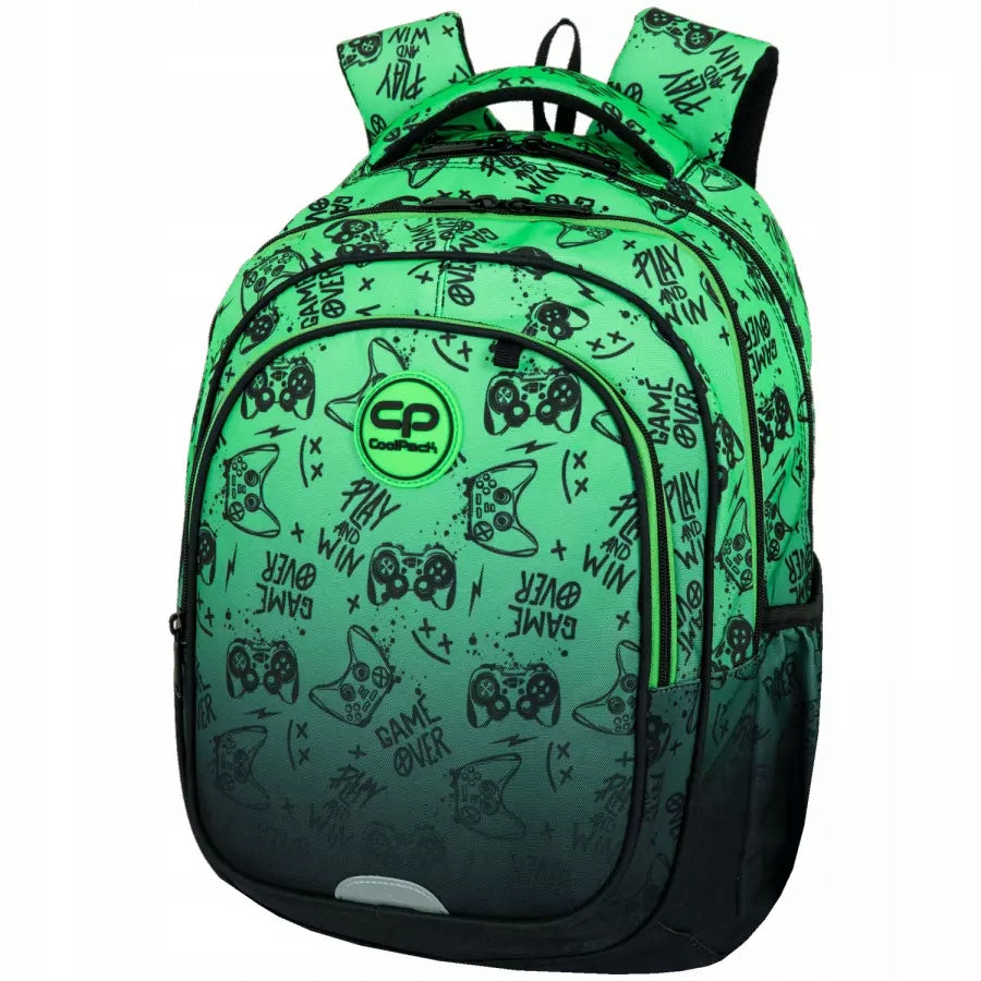 Multi-chamber school backpack CoolPack FAST Game Over green