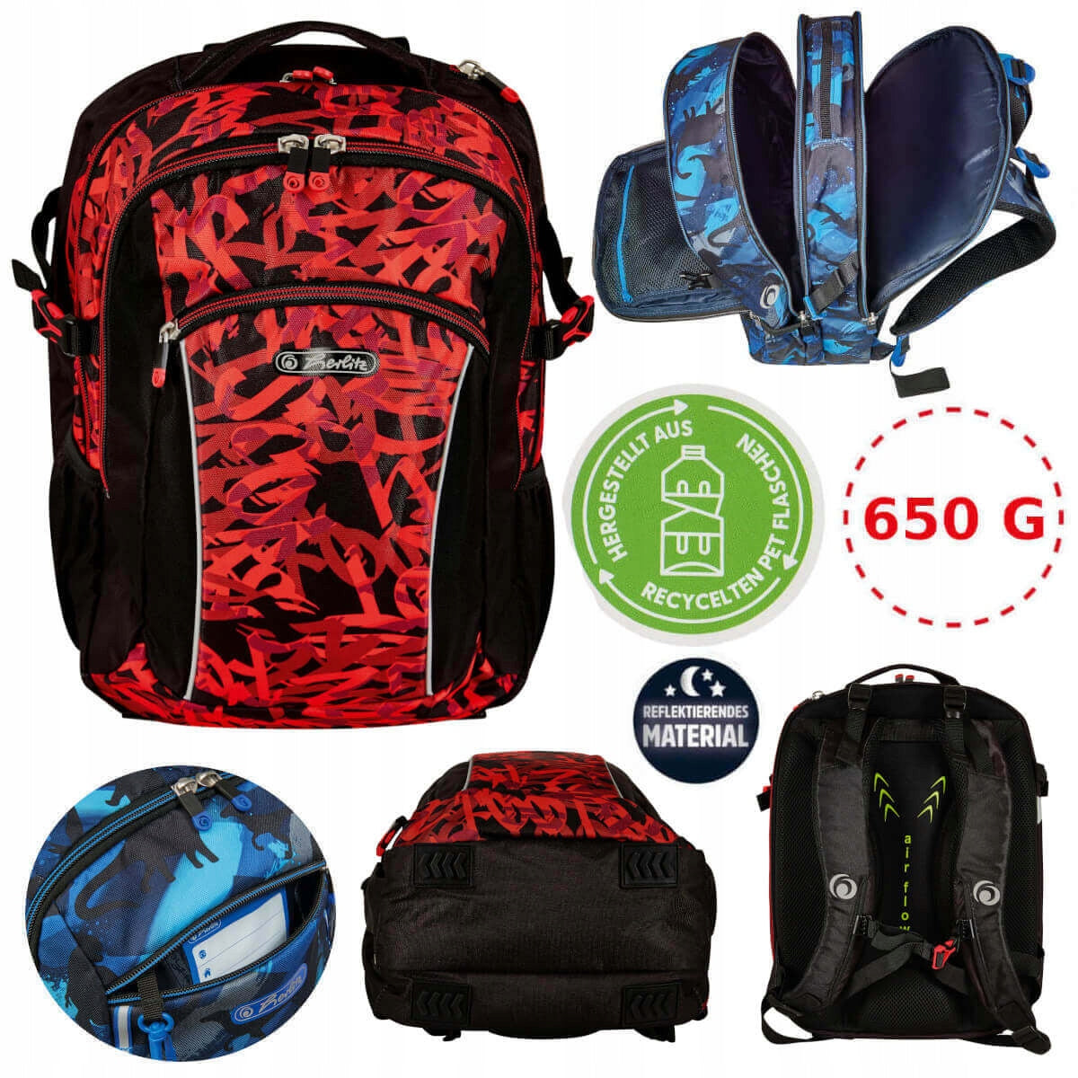 Multi-chamber school backpack Herlitz black, red 24 l