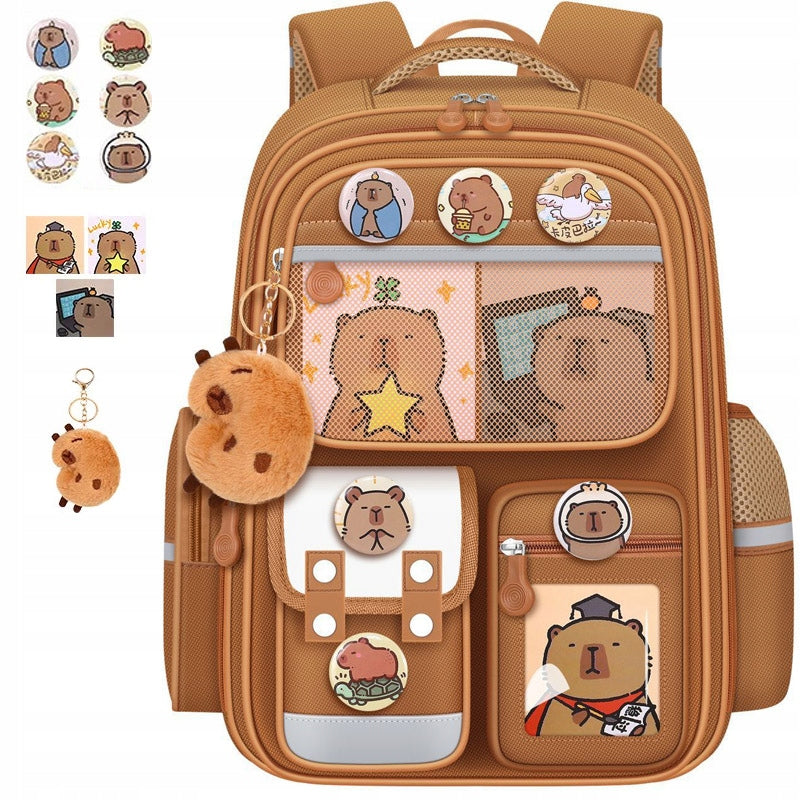 Multi-chamber school backpack Jelly Pens shades of brown and beige