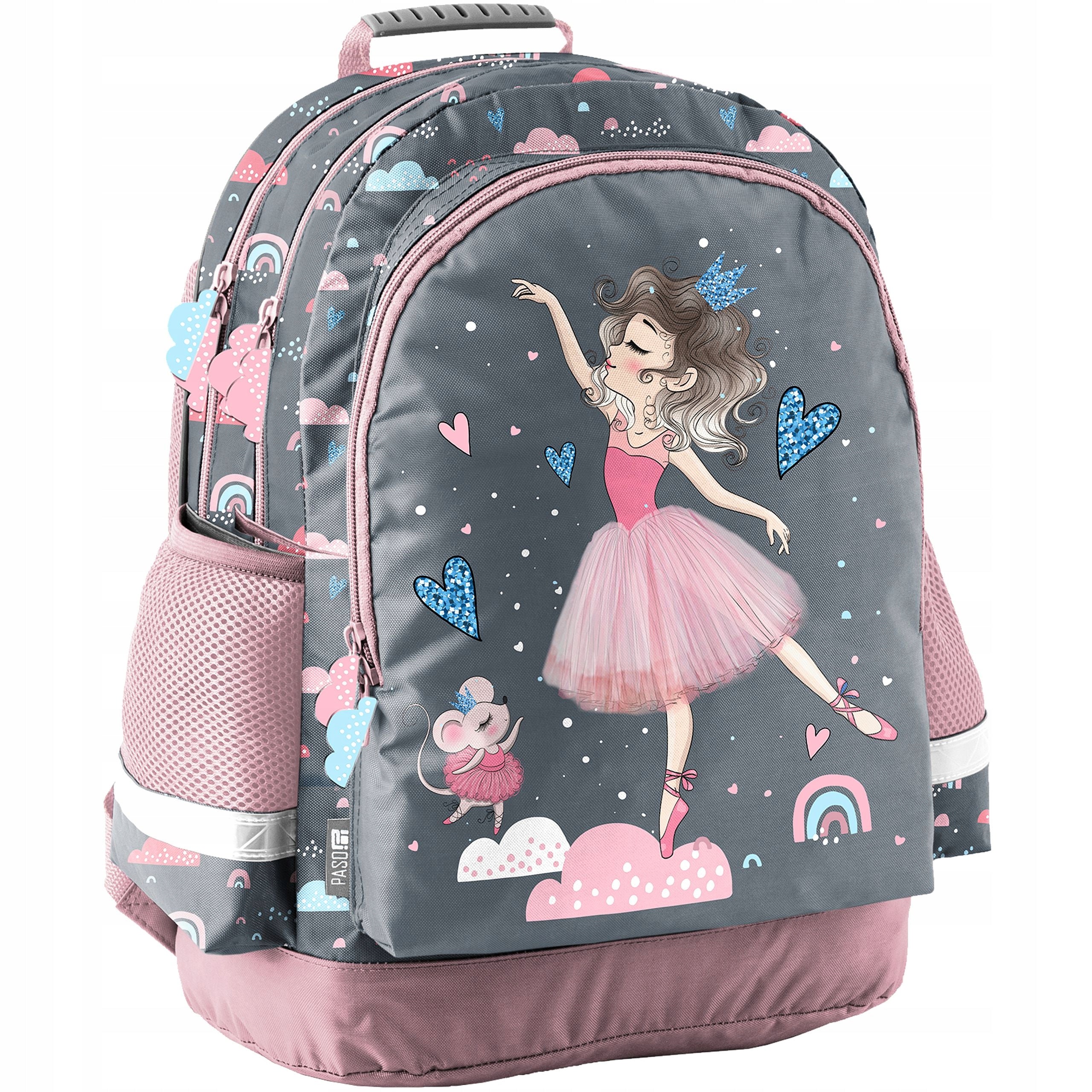 Multi-chamber school backpack Paso shades of gray and silver, pink 22 l