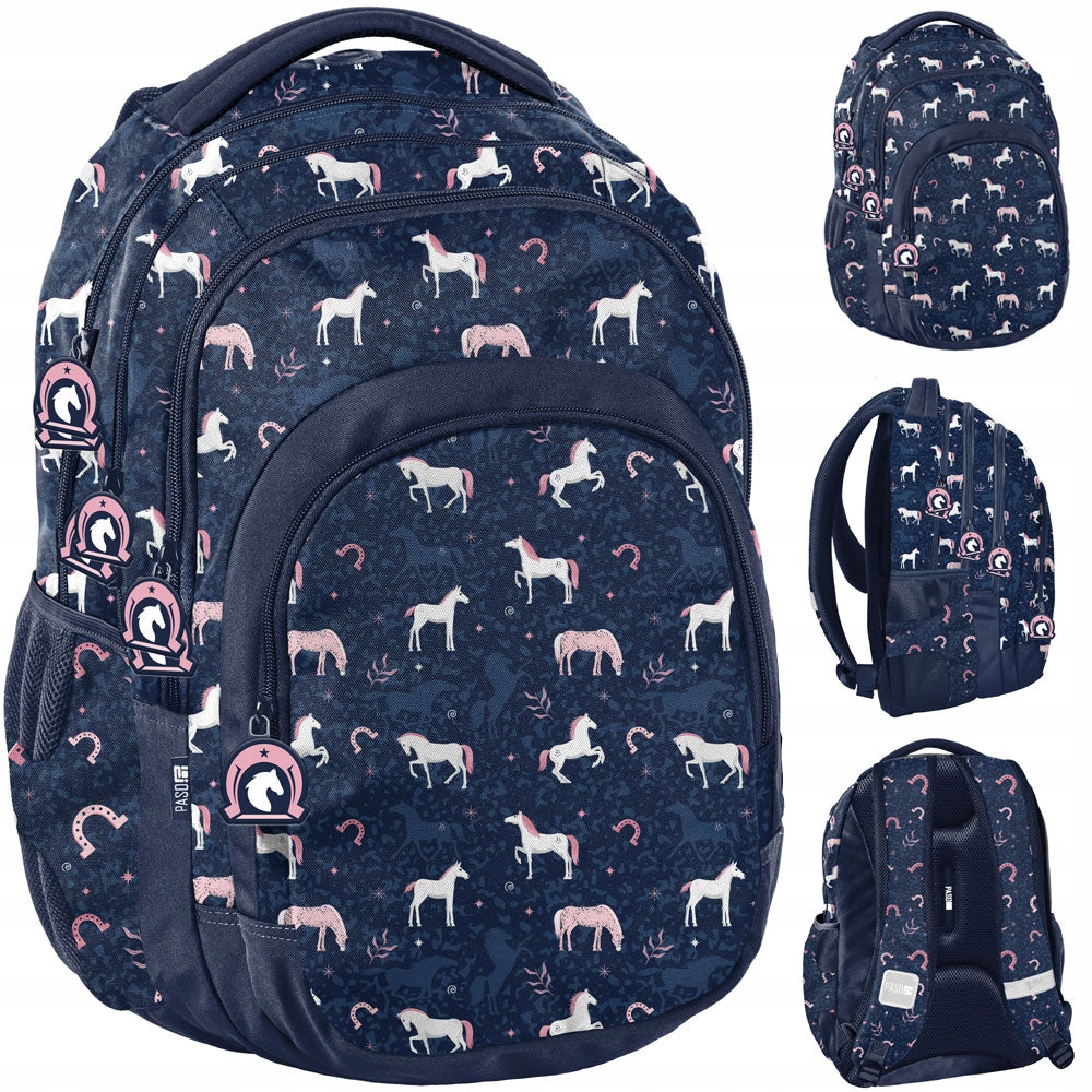 Multi-chamber school backpack Paso white, blue, pink, multicolor