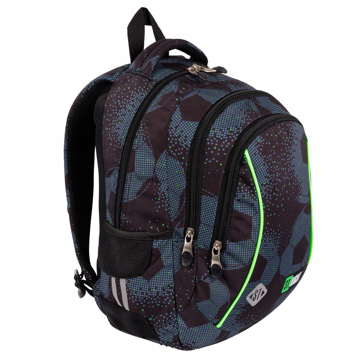 Multi-chamber school backpack St.Right black, green 20 l football Packaging status original