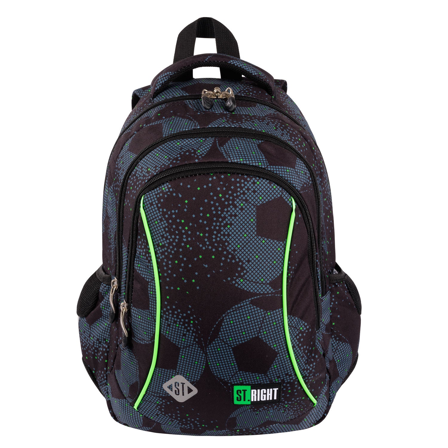 Multi-chamber school backpack St.Right black, green 20 l football