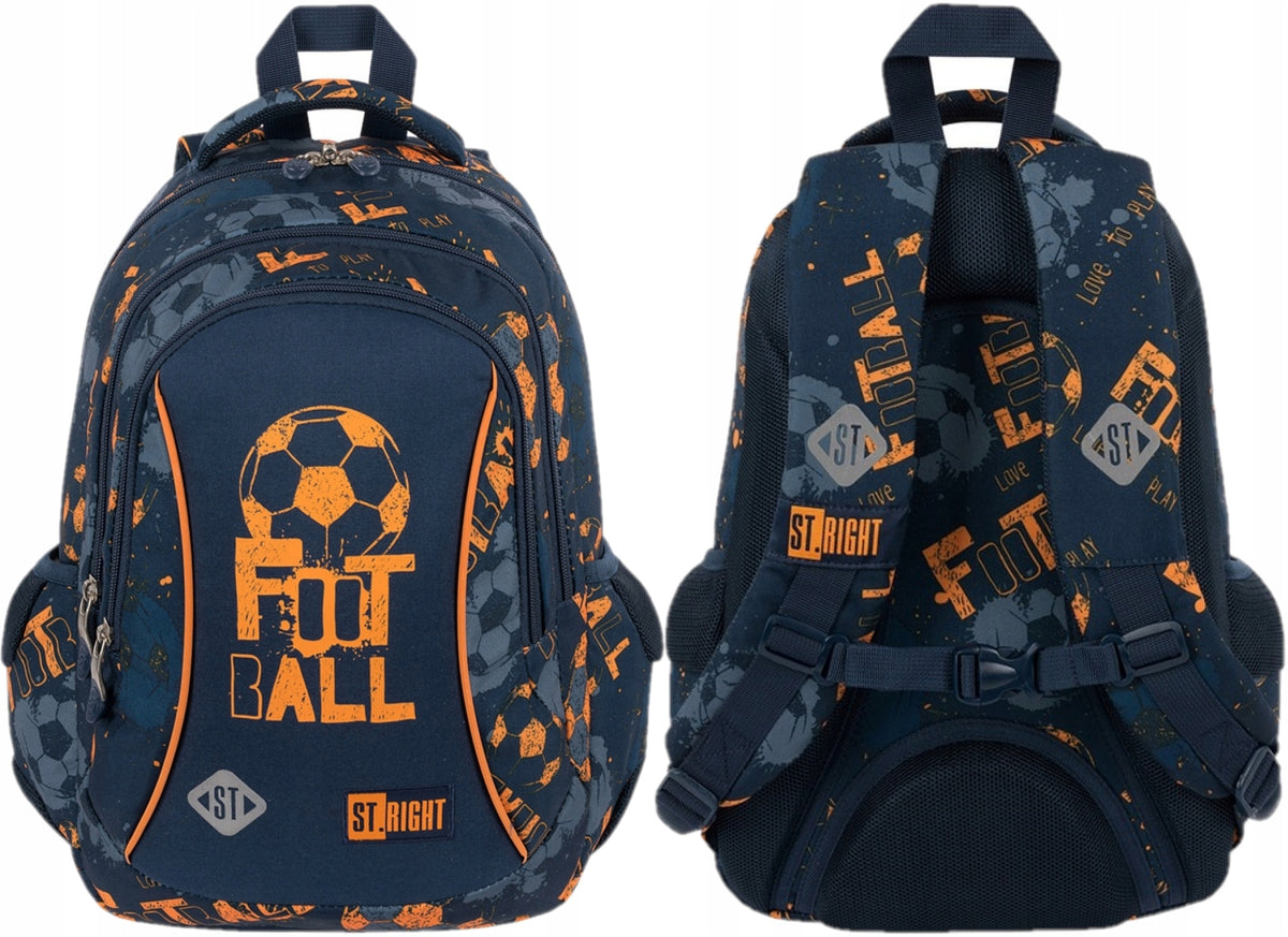 Multi-chamber school backpack St.Right blue with orange 20 l football Packaging status original