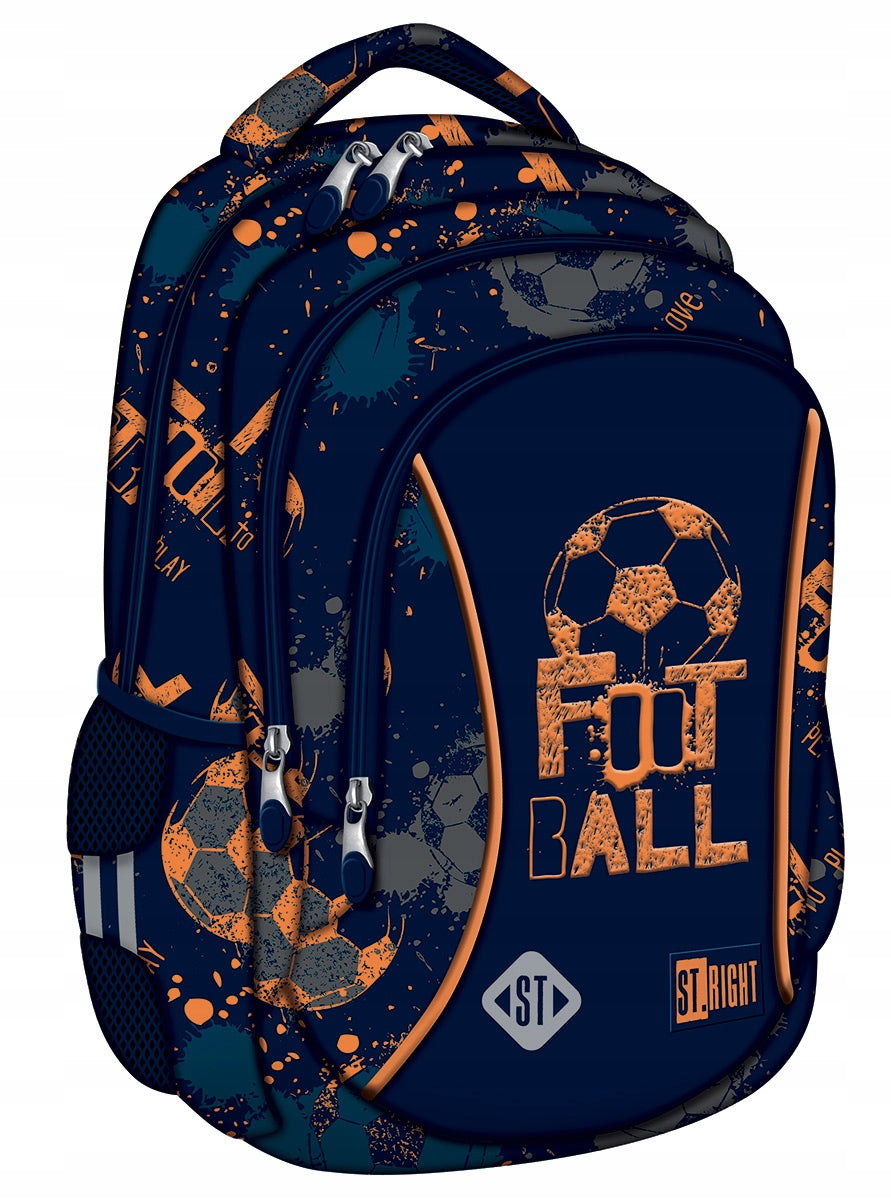 Multi-chamber school backpack St.Right blue with orange 20 l football
