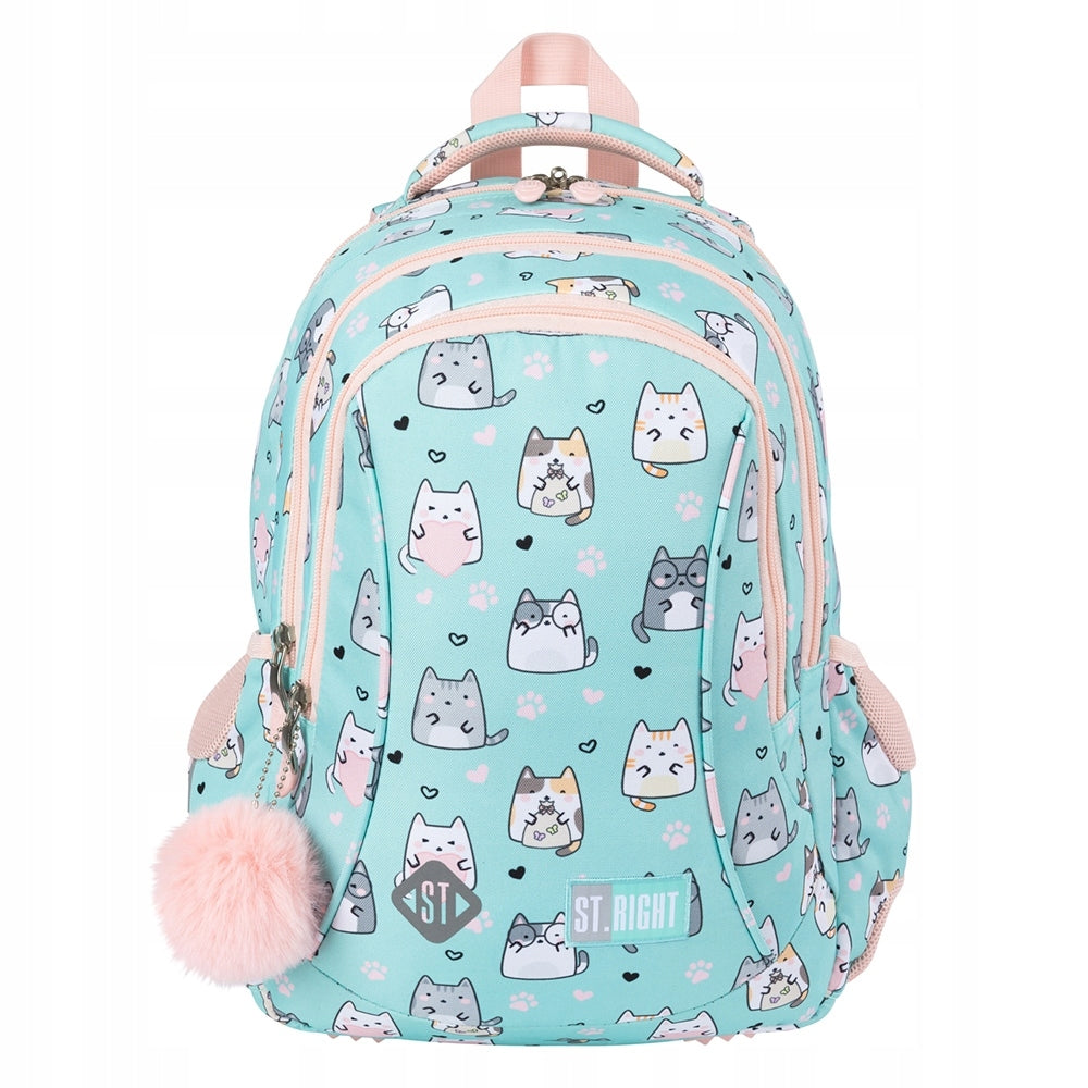 Multi-chamber school backpack St.Right pink, green 20 l