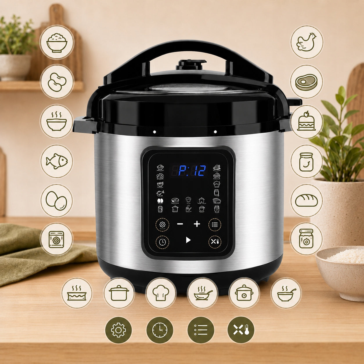 Multicooker Electric Pressure Cooker 6L 1000W 18 Programs Timer 24h Aigostar Packaging status original