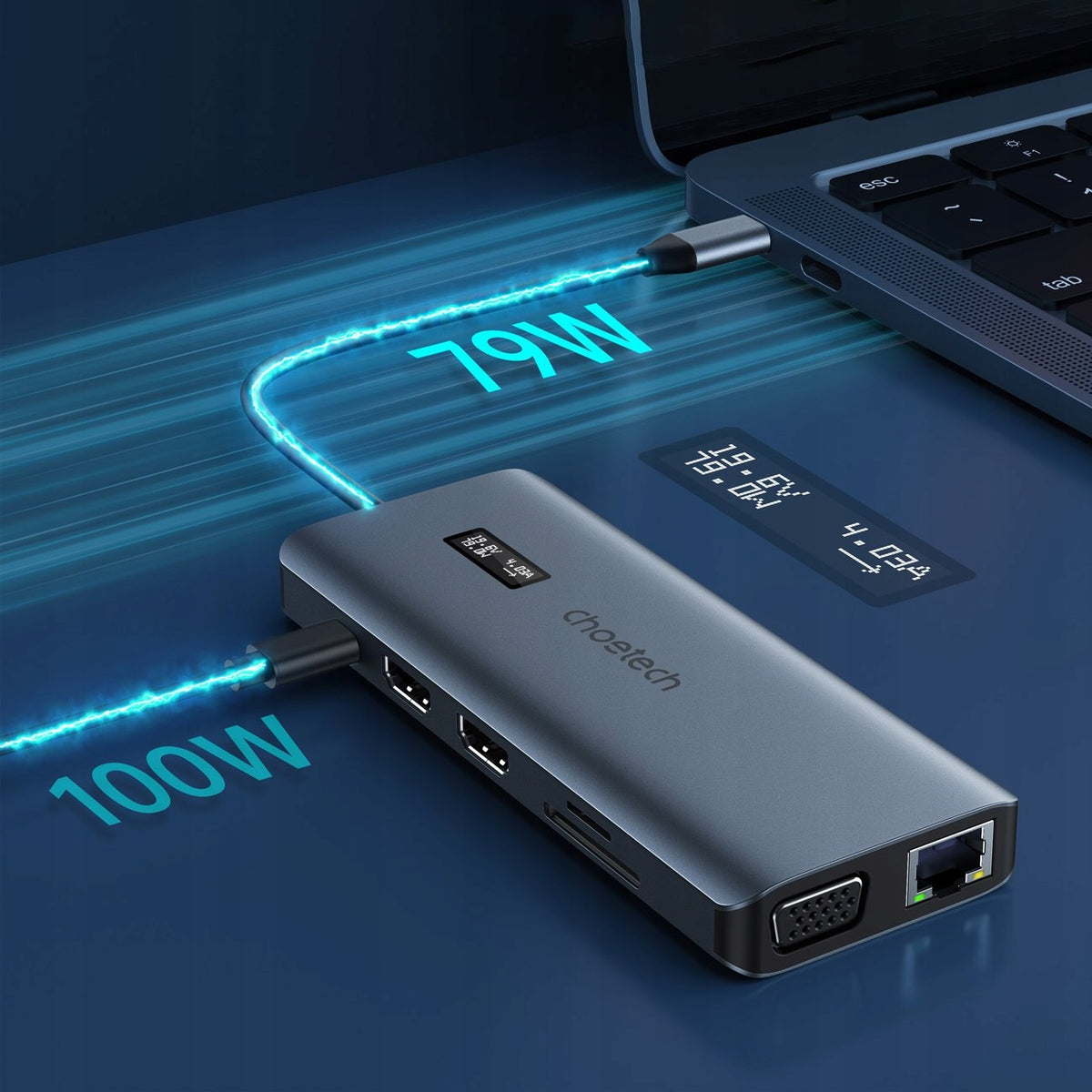 Multifunction HUB Adapter with USB-C Display USB-A VGA AUX SD TF 12in1 Manufacturer code 535436358