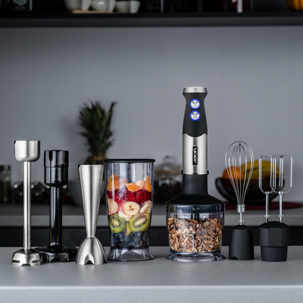 Multifunction Hand Blender 8in1 Yoer +Titanium Blades 1500W +14 ELEMENTS Manufacturer code HB01S