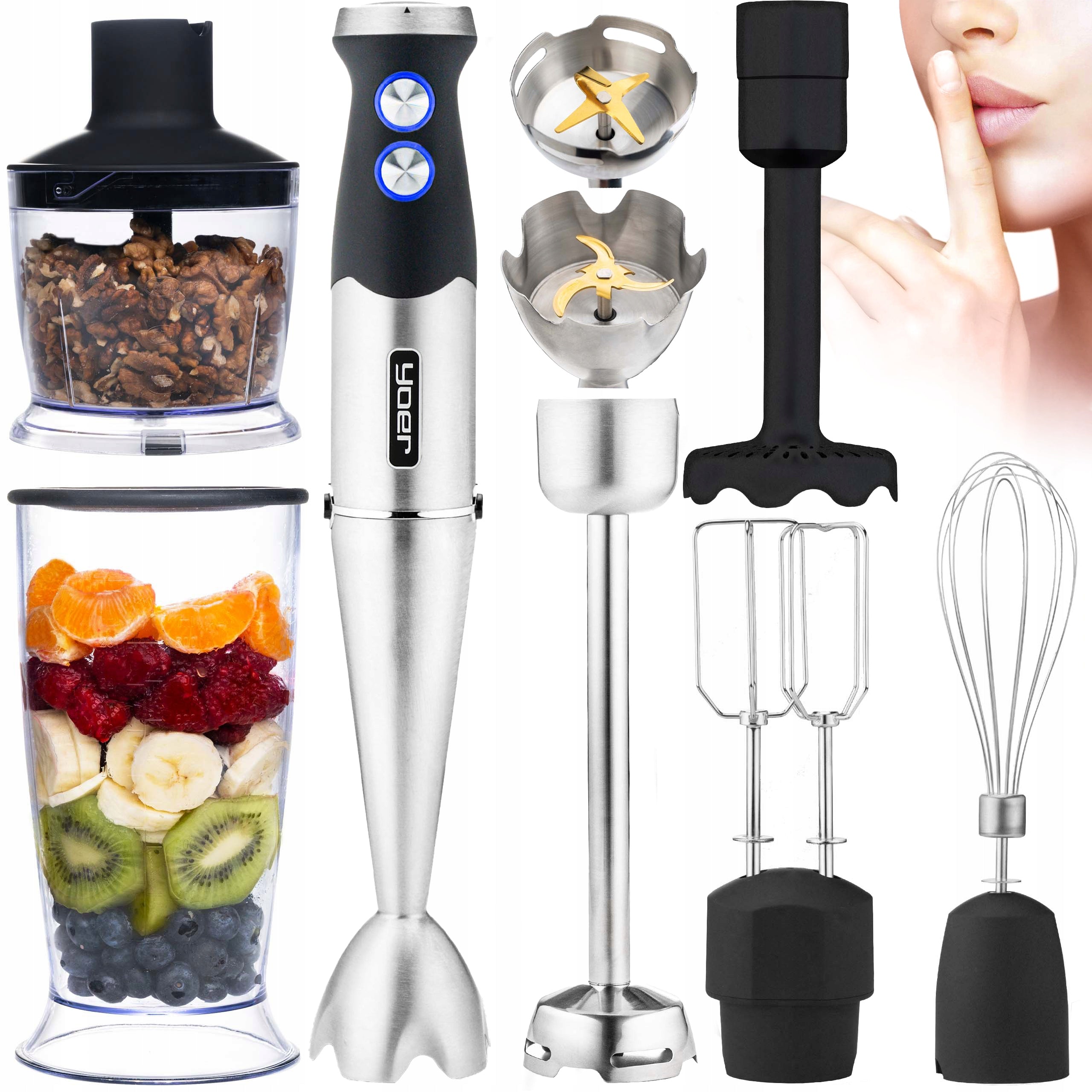 Multifunction Hand Blender 8in1 Yoer +Titanium Blades 1500W +14 ELEMENTS