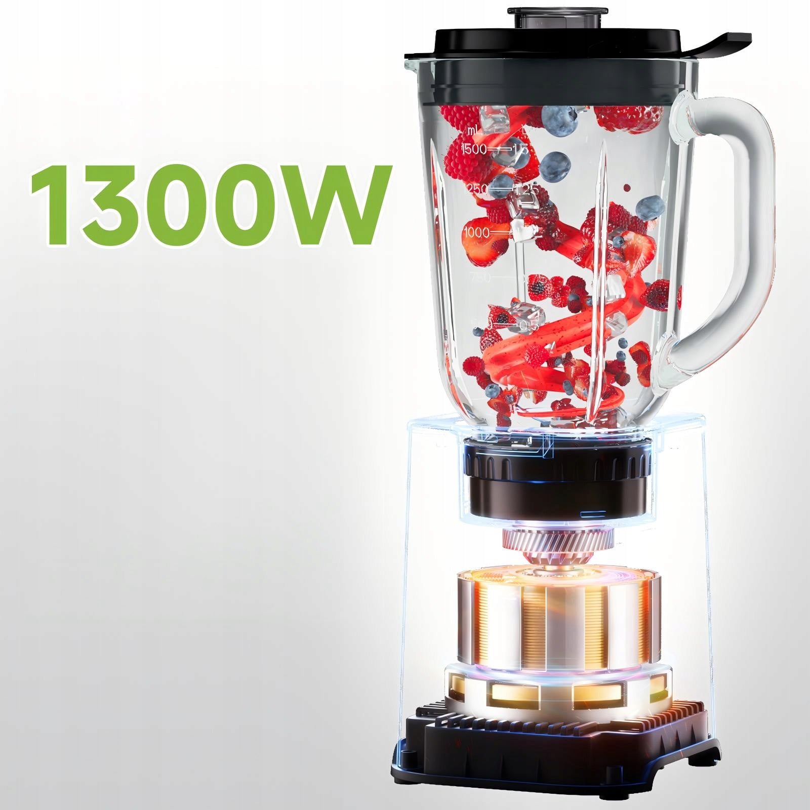 Multifunction Mixer BioloMix TB003 3w1 1300W Glass Bowl 1.5L 6 Blades Dominant color silver