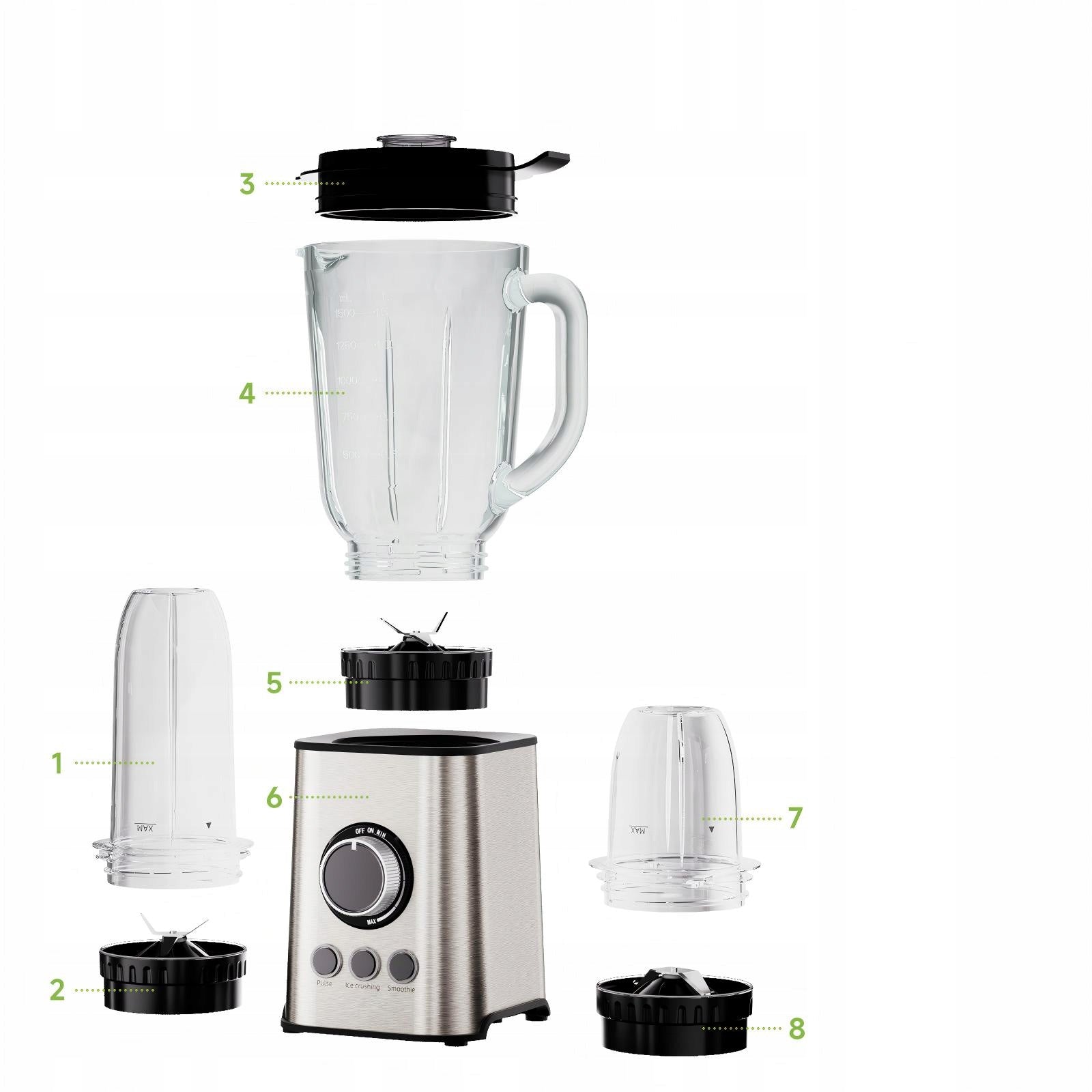 Multifunction Mixer BioloMix TB003 3w1 1300W Glass Bowl 1.5L 6 Blades Packaging status original