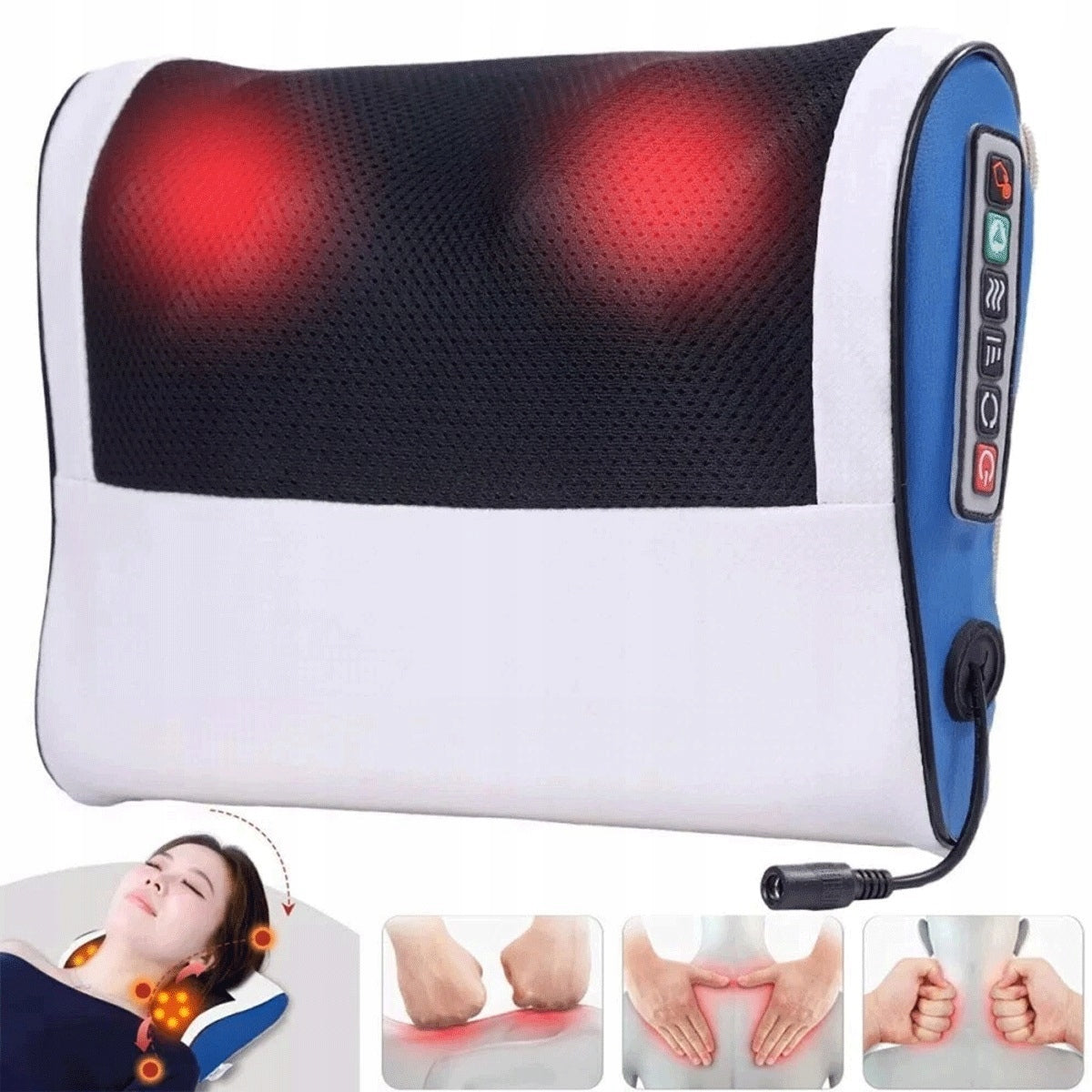 Multifunction massager 8 balls with heating for neck and lumbar white
