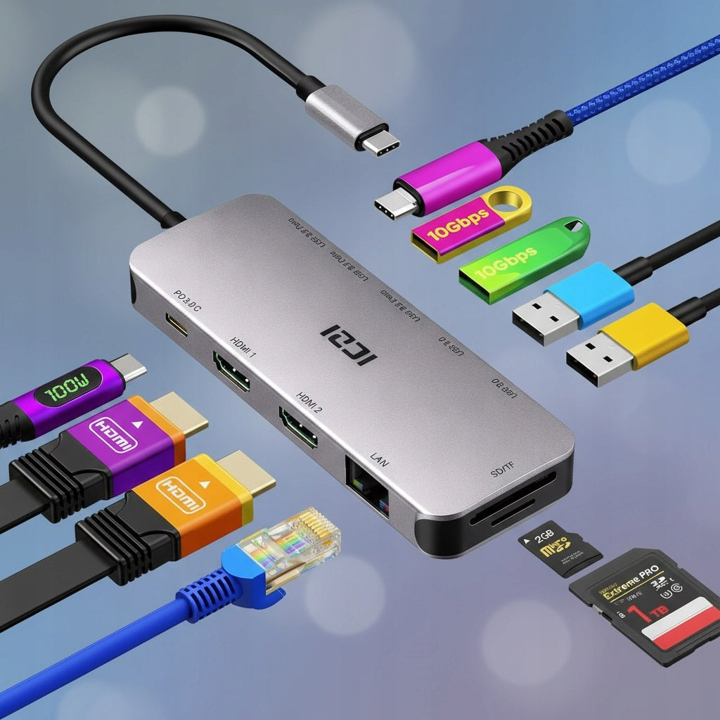 Multifunctional Docking Station for Two Monitors with HDMI USB-C and Charging Packaging status original